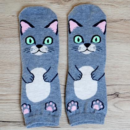 Kép valamiből Vidám cicás zokni – szürke