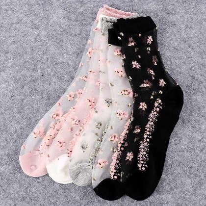 Kép valamiből Átlátszó virágos zokni - fekete