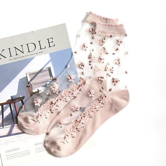 Kép valamiből Átlátszó virágos zokni - rózsaszín