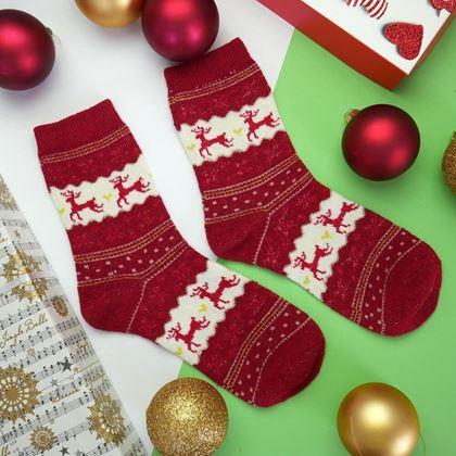 Kép valamiből Karácsonyi zokni norvég mintával - piros