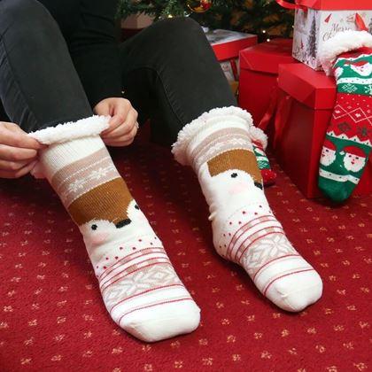 Kép valamiből Karácsonyi meleg zokni szőrme béléssel - rénszarvas