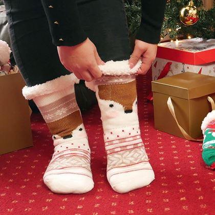 Kép valamiből Karácsonyi meleg zokni szőrme béléssel - rénszarvas