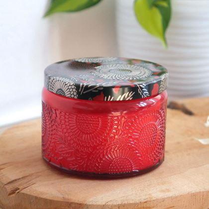 Kép valamiből Üvegben lévő illatos gyertya - piros, levendula illat