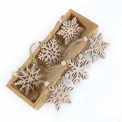Kép valamiből 6 darab fa karácsonyi díszkészlet - hópelyhek