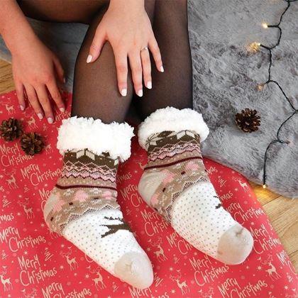 Kép valamiből Karácsonyi meleg zokni szőrme béléssel - Norvég minta