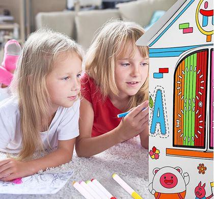 Kép valamiből Kiszínezhető gyermek házikó filctollakkal, 60,5 x 48 x 70 cm