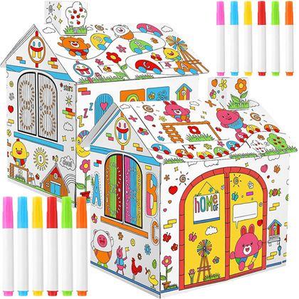 Kép valamiből Kiszínezhető gyermek házikó filctollakkal, 60,5 x 48 x 70 cm