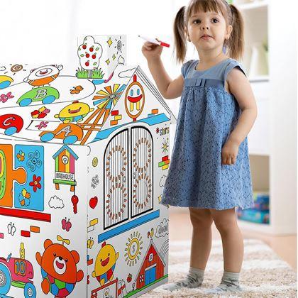 Kép valamiből Kiszínezhető gyermek házikó filctollakkal, 60,5 x 48 x 70 cm