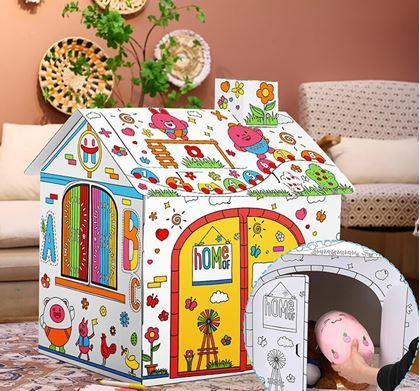 Kép valamiből Kiszínezhető gyermek házikó filctollakkal, 60,5 x 48 x 70 cm