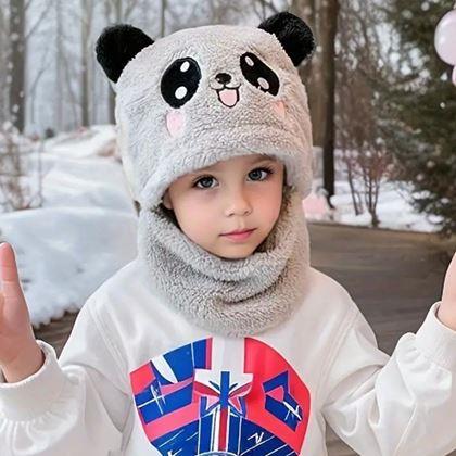 Kép valamiből Sapka és nyakmelegítő macifülekkel -  szürke