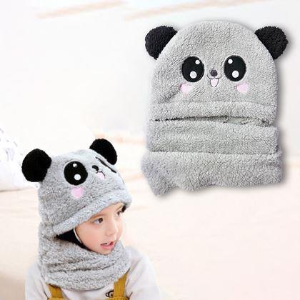 Kép valamiből Sapka és nyakmelegítő macifülekkel -  szürke