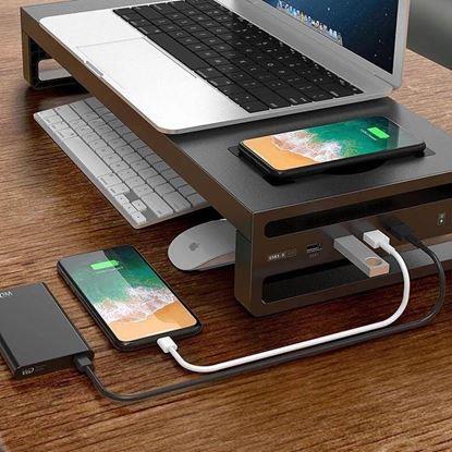 Kép Fém monitorállvány USB portokkal és vezeték nélküli töltéssel