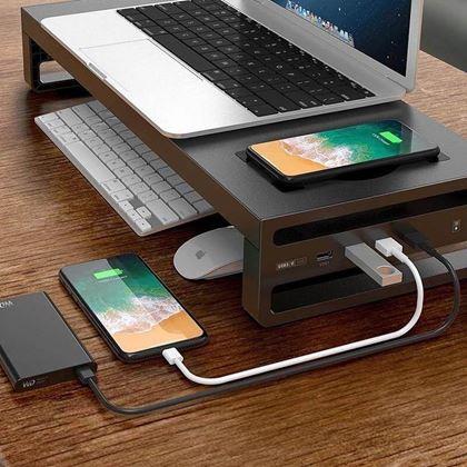 Kép valamiből Fém monitorállvány USB portokkal és vezeték nélküli töltéssel