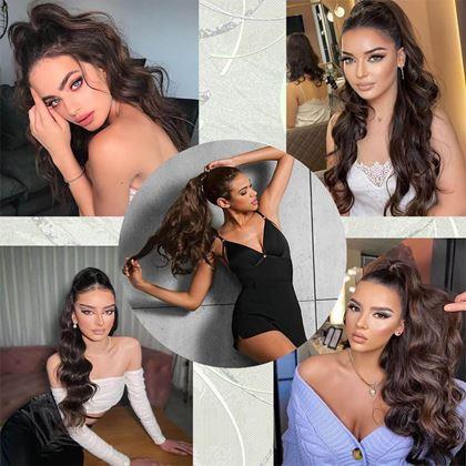 Kép valamiből Hullámos, 60 cm-es copf hajdúsító -  sötétbarna