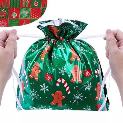 Kép valamiből Karácsonyi ajándékcsomagoló táska madzaggal - 51x39 cm - piros zöld