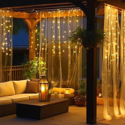 Kép valamiből Napelemes LED fényfüggöny - 10 szál × 1 m - meleg fehér