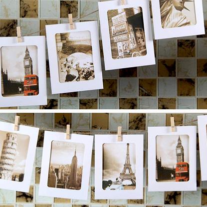 Kép Függő papír fotókeretek zsinórral és csipeszekkel