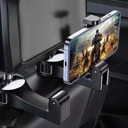 Kép valamiből Multifunkční háček/držák telefonu do auta za opěrku