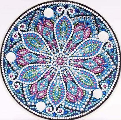 Kép valamiből Gyémántszemes festés LED mandala lámpa - kék - ezüst
