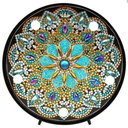 Kép valamiből Gyémántszemes festés LED mandala lámpa - kék - ezüst