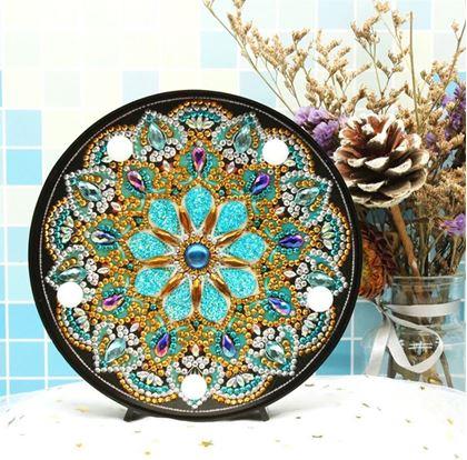 Kép valamiből Gyémántszemes festés LED mandala lámpa - kék - ezüst