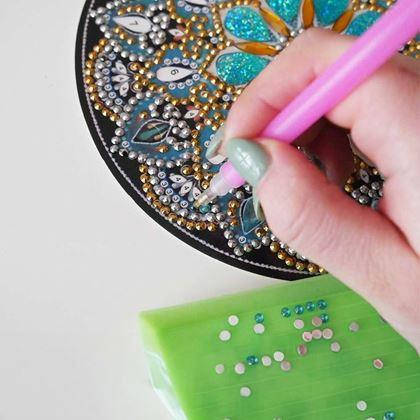 Kép valamiből Gyémántszemes festés LED mandala lámpa - kék - ezüst