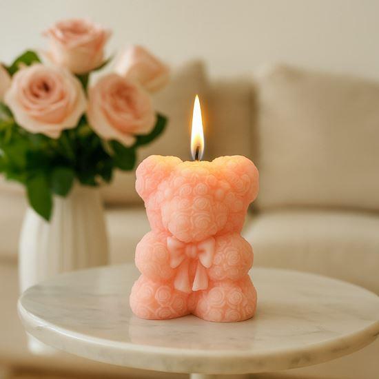 Kép valamiből Ajándékcsomag rózsából készült maci gyertyával - rózsaszín