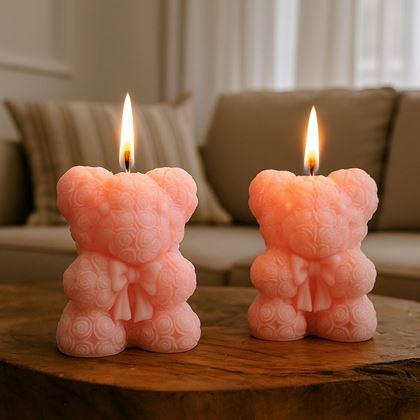 Kép valamiből Ajándékcsomag rózsából készült maci gyertyával - rózsaszín