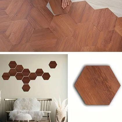 Kép valamiből Hexagonális tapéta 10 db - sötét fa