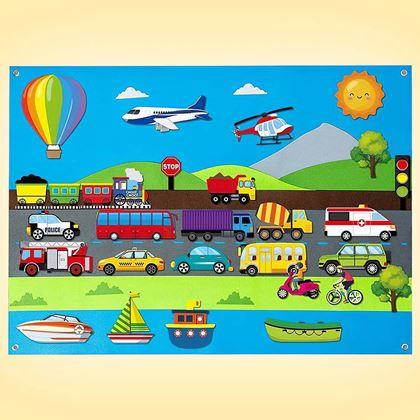 Kép valamiből Filcből készült oktató tábla gyerekeknek - közlekedési eszközök