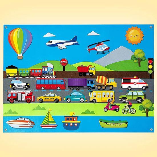 Kép valamiből Filcből készült oktató tábla gyerekeknek - közlekedési eszközök