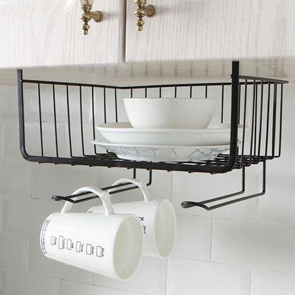 Kép valamiből Függeszthető fém kosár akasztókkal - fekete