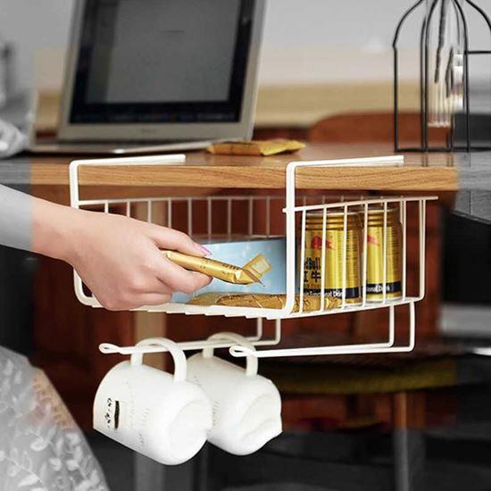 Kép valamiből Függeszthető fém kosár akasztókkal - fehér