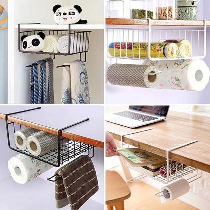 Kép valamiből Függeszthető fém kosár akasztókkal - fehér