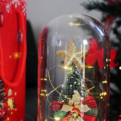 Kép valamiből Világító karácsonyfa üveg vázában, ajándékcsomagolásban