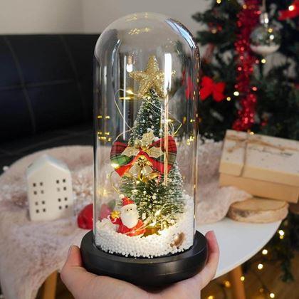 Kép valamiből Világító karácsonyfa üveg vázában, ajándékcsomagolásban