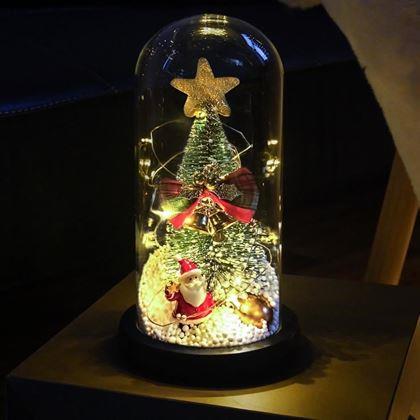 Kép valamiből Világító karácsonyfa üveg vázában, ajándékcsomagolásban