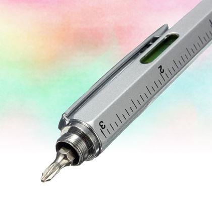 Kép valamiből 6 az 1-ben multifunkciós toll: golyóstoll, stylus, vonalzó, vízmérték, 2 db csavarhúzó