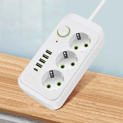 Kép valamiből Hosszabbító 3 aljzattal és USB portokkal