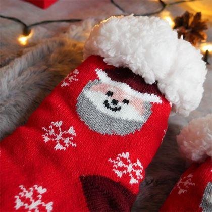 Kép valamiből Karácsonyi meleg zokni szőrme béléssel  -  Mikulás és hópelyhek