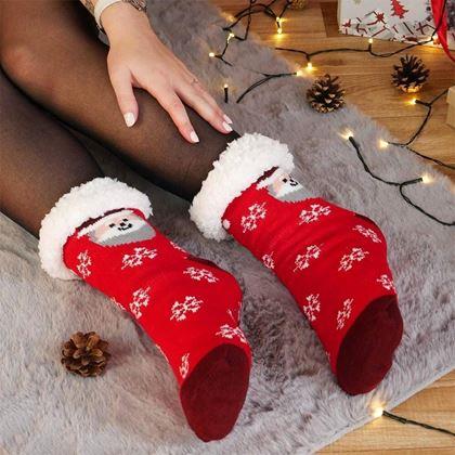 Kép valamiből Karácsonyi meleg zokni szőrme béléssel  -  Mikulás és hópelyhek