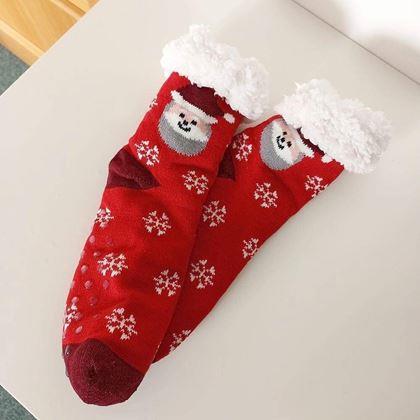 Kép valamiből Karácsonyi meleg zokni szőrme béléssel  -  Mikulás és hópelyhek