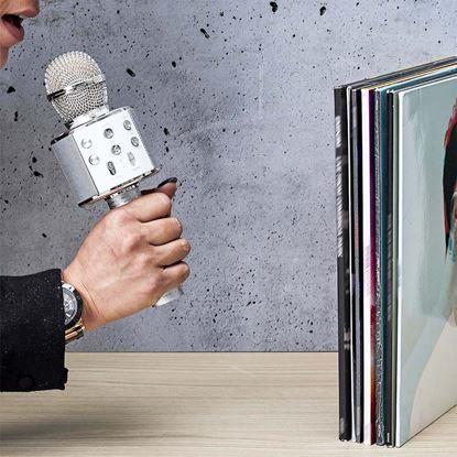 Kép Vezeték nélküli karaoke mikrofon hangszóróval és Bluetooth-szal, ezüst színben