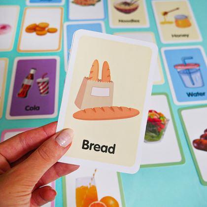 Kép valamiből 36 darabos angol nyelvű oktatókártya készlet -  ételek és italok