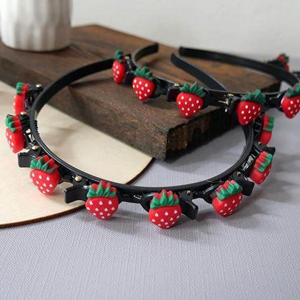 Kép valamiből Gyermek fejpánt klipekkel  - eperkék