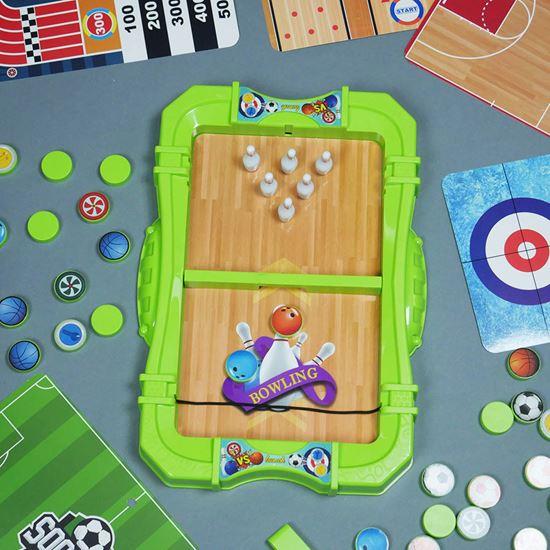 Kép valamiből 6 az 1-ben sport asztali játék készlet – foci, kosárlabda, curling, versenyek, teke, bowling