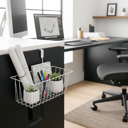 Kép valamiből Ajtóra akasztható fém kosár  -  fehér