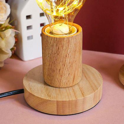 Kép valamiből Fából készült asztali lámpa izzóval  -  meleg fény