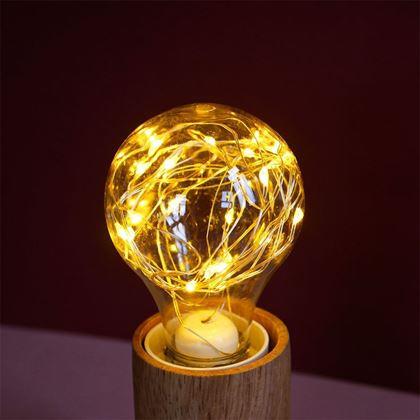 Kép valamiből Fából készült asztali lámpa izzóval  -  meleg fény