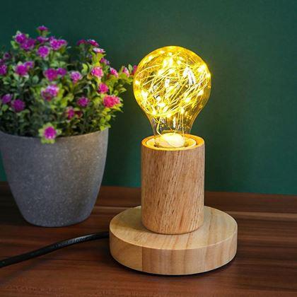 Kép valamiből Fából készült asztali lámpa izzóval  -  meleg fény